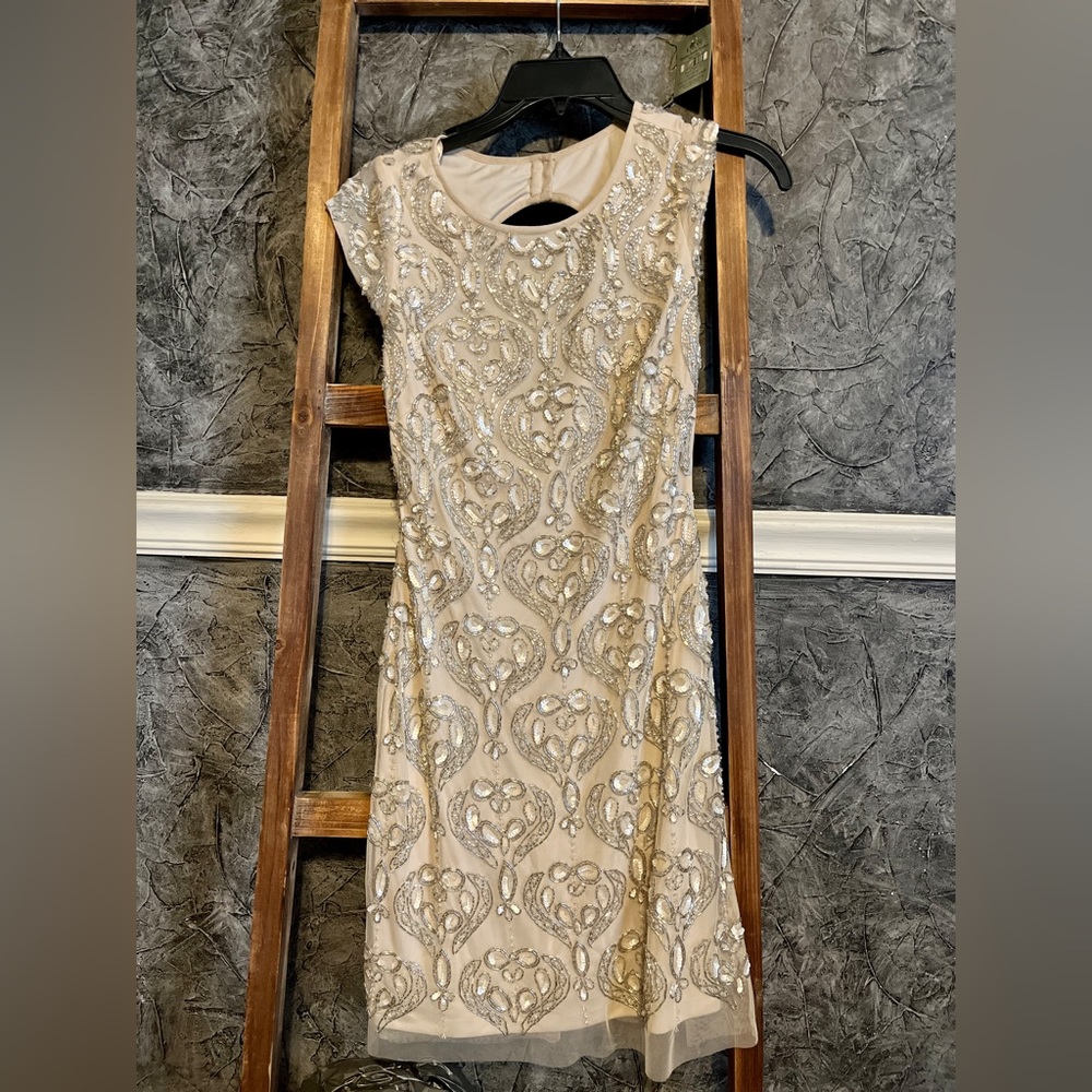 Aidan by Aidan Mattox Gold and Cream Wedding Dress